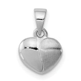 Polished and Satin Heart Charm Pendant in Real 925 Sterling Silver