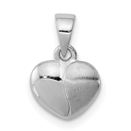 Polished and Satin Heart Charm Pendant in Real 925 Sterling Silver