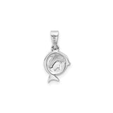 Sterling Silver Dolphin Pendant with Leaping Dolphin in Circle Frame, Ocean Theme Jewelry