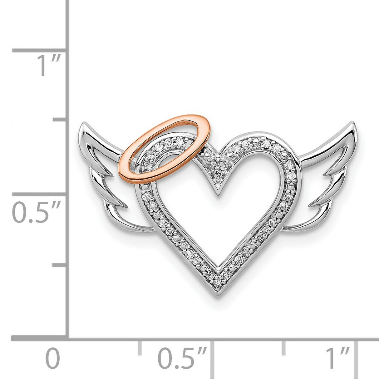 Sterling Silver Heart Pendant with Angel Wings, Rose Gold Halo, Diamond Accents
