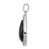 Sterling Silver Teardrop Pendant with Black Onyx Center and Cubic Zirconia Halo