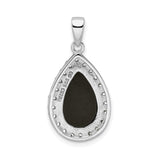 Sterling Silver Teardrop Pendant with Black Onyx Center and Cubic Zirconia Halo