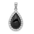 Sterling Silver Teardrop Pendant with Black Onyx Center and Cubic Zirconia Halo