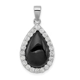 Sterling Silver Teardrop Pendant with Black Onyx Center and Cubic Zirconia Halo