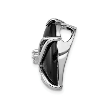 Sterling Silver Pendant with Onyx and Cubic Zirconia, Flowing Vine Design for Women