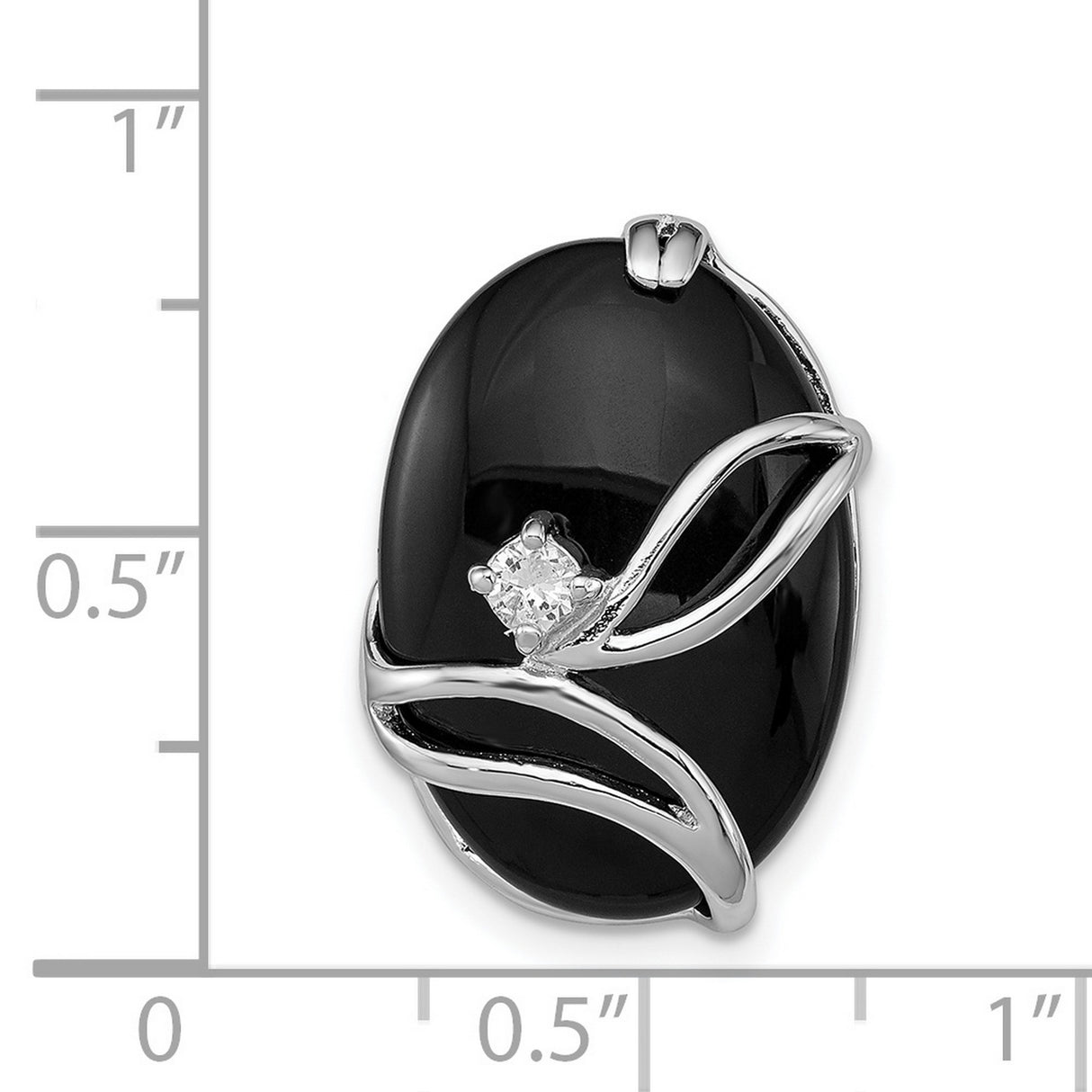 Sterling Silver Pendant with Onyx and Cubic Zirconia, Flowing Vine Design for Women
