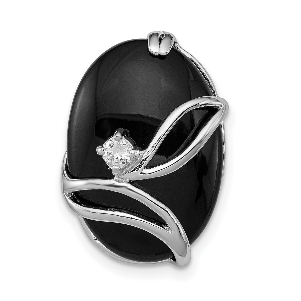 Sterling Silver Pendant with Onyx and Cubic Zirconia, Flowing Vine Design for Women