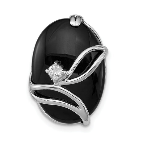 Sterling Silver Pendant with Onyx and Cubic Zirconia, Flowing Vine Design for Women