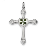 Plat. Plated Real Clover Epoxy & Shell Cross Charm Pendant in Real 925 Sterling Silver