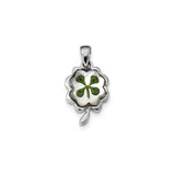 Sterling Silver Pendant with Real Four-Leaf Clover in Clear Resin, Lucky Irish Charm