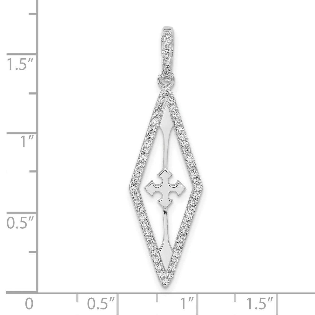 Sterling Silver Cross Pendant with Cubic Zirconia, Elongated Cut-Out Christian Design