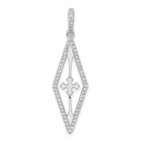Sterling Silver Cross Pendant with Cubic Zirconia, Elongated Cut-Out Christian Design