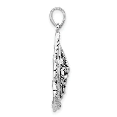 Sterling Silver Teardrop Pendant with Cubic Zirconia, Fleur de Lis and Filigree Design