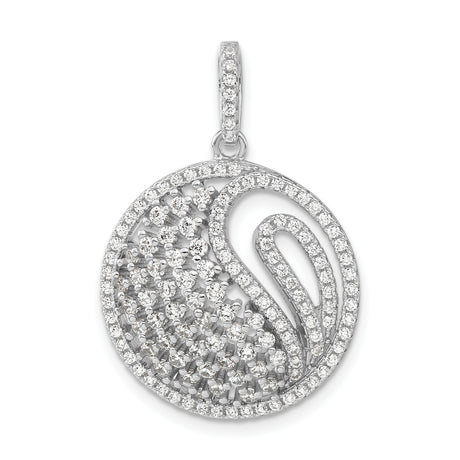 Sterling Silver Swirl Pendant with Cubic Zirconia, Round Minimalist Design for Women