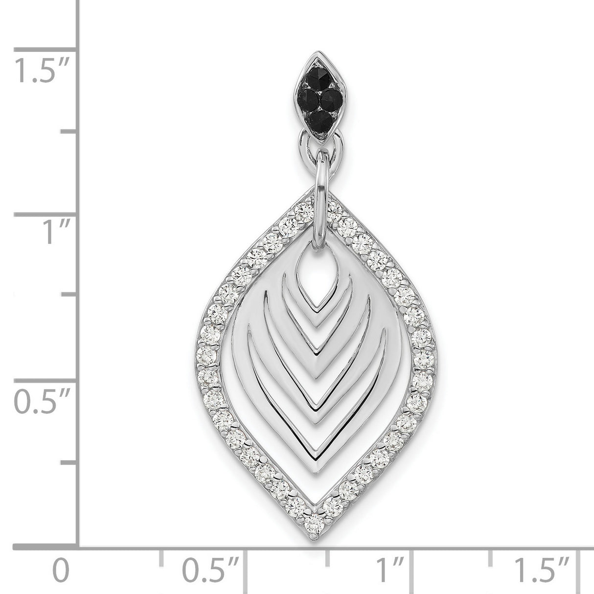 Polished Black Onyx and CZ Charm Pendant in Real 925 Sterling Silver