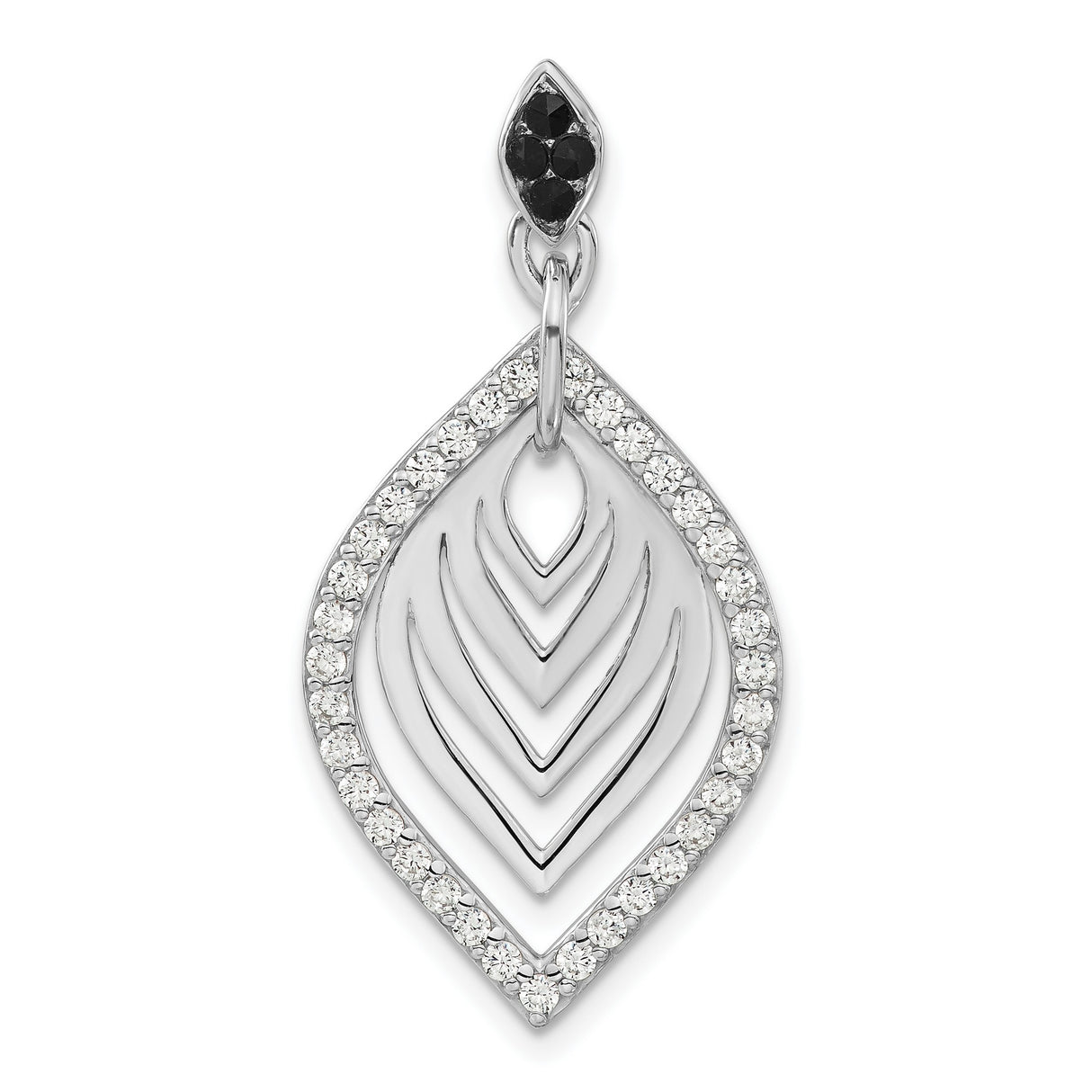 Polished Black Onyx and CZ Charm Pendant in Real 925 Sterling Silver