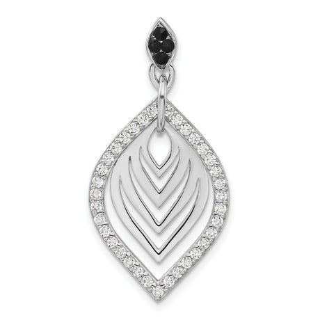 Polished Black Onyx and CZ Charm Pendant in Real 925 Sterling Silver