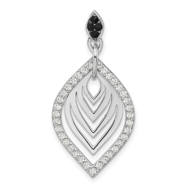 Polished Black Onyx and CZ Charm Pendant in Real 925 Sterling Silver