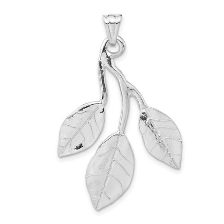 Sterling Silver Leaf Pendant with Three Detailed Leaves, Nature-Inspired Botanical Jewelry