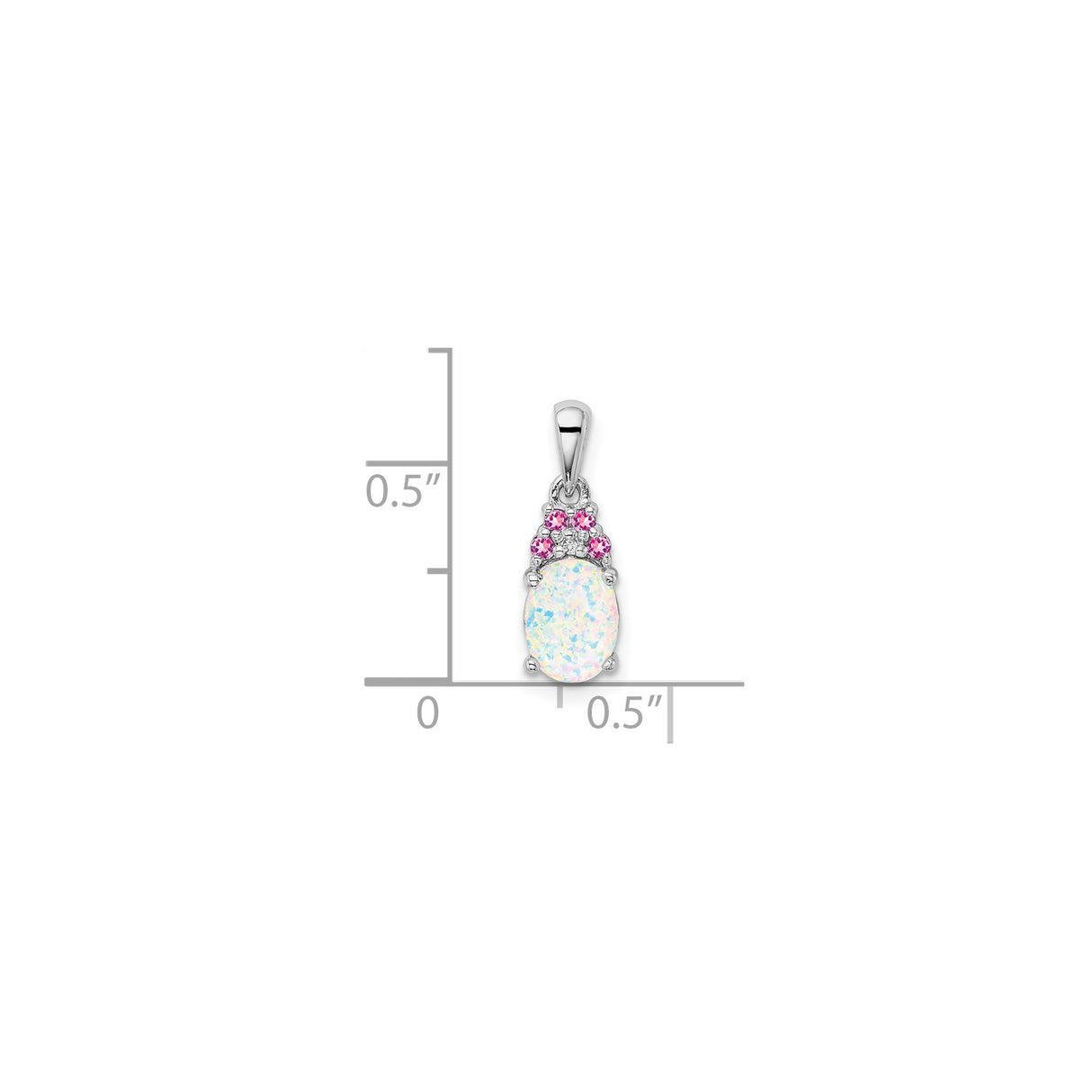 Sterling Silver Pendant with Oval Lab Created Opal and Pink Diamonds Accents