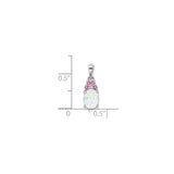 Sterling Silver Pendant with Oval Lab Created Opal and Pink Diamonds Accents