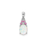Sterling Silver Pendant with Oval Lab Created Opal and Pink Cubic Zirconia Accents