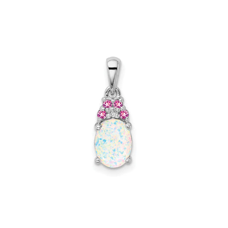 Sterling Silver Pendant with Oval Lab Created Opal and Pink Cubic Zirconia Accents