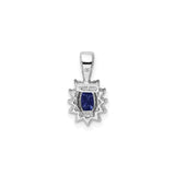 Sterling Silver Pendant with Cubic Zirconia and Lab Created Sapphire, Floral Halo Design