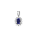 Sterling Silver Pendant with Cubic Zirconia and Lab Created Sapphire, Floral Halo Design