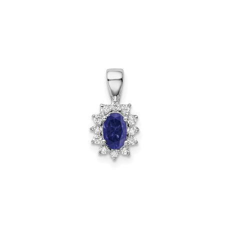 Sterling Silver Pendant with Cubic Zirconia and Lab Created Sapphire, Floral Halo Design