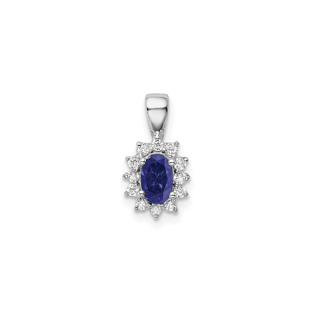 Sterling Silver Pendant with Cubic Zirconia and Lab Created Sapphire, Floral Halo Design