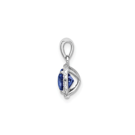 Sterling Silver Pendant with Cushion Cut Lab Created Sapphire and Halo Design