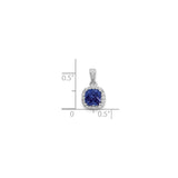 Sterling Silver Pendant with Cushion Cut Lab Created Sapphire and Halo Design