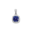 Sterling Silver Pendant with Cushion Cut Lab Created Sapphire and Halo Design