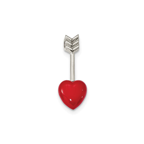 Sterling Silver Heart and Arrow Pendant Charm with Glossy Red Enamel