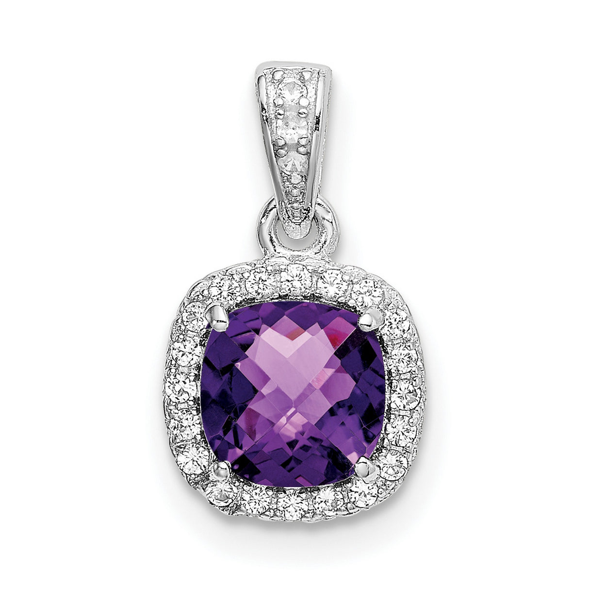 .86 Amethyst Created White Sapphire Charm Pendant in Real 925 Sterling Silver