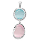 Sterling Silver Pendant with Aqua Blue Round and Light Pink Oval Cats Eye Gemstones