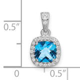 1.05 Blue Topaz Created White Sapphire Charm Pendant in Real 925 Sterling Silver