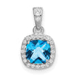 1.05 Blue Topaz Created White Sapphire Charm Pendant in Real 925 Sterling Silver