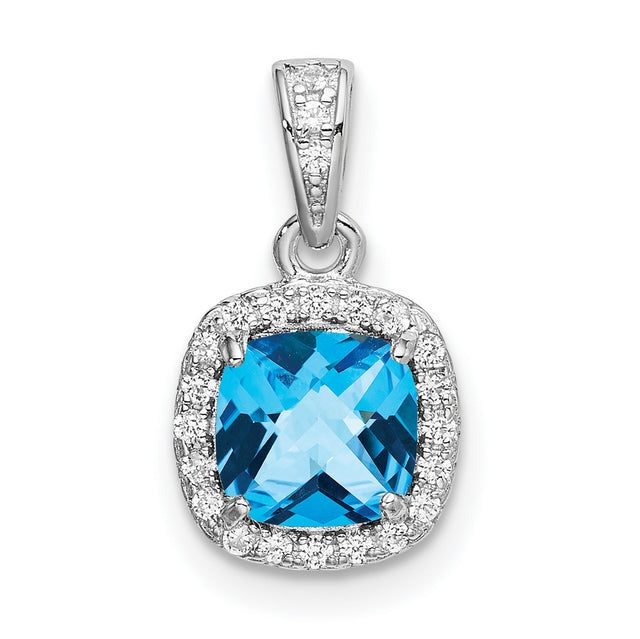 1.05 Blue Topaz Created White Sapphire Charm Pendant in Real 925 Sterling Silver