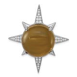 Sterling Silver Sunburst Pendant with Cats Eye and Cubic Zirconia Accents