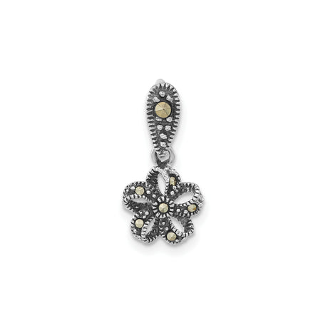 Sterling Silver Flower Pendant with Open Petal Design and Marcasite Accents, Vintage Inspired