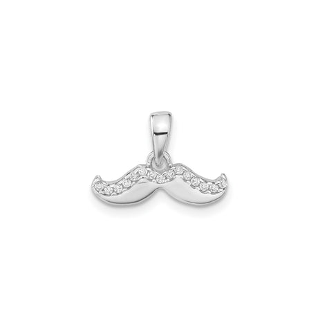 Sterling Silver Mustache Pendant with Cubic Zirconia, Quirky Unisex Movember Jewelry Charm