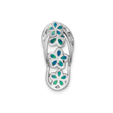 Sterling Silver Sandal Pendant with Lab Created Blue Green Opal Inlay, Floral Beach Design