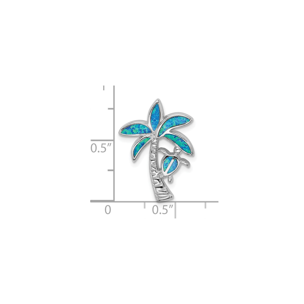Sterling Silver Pendant with Lab Created Blue Opal, Palm Tree and Sea Turtle Design