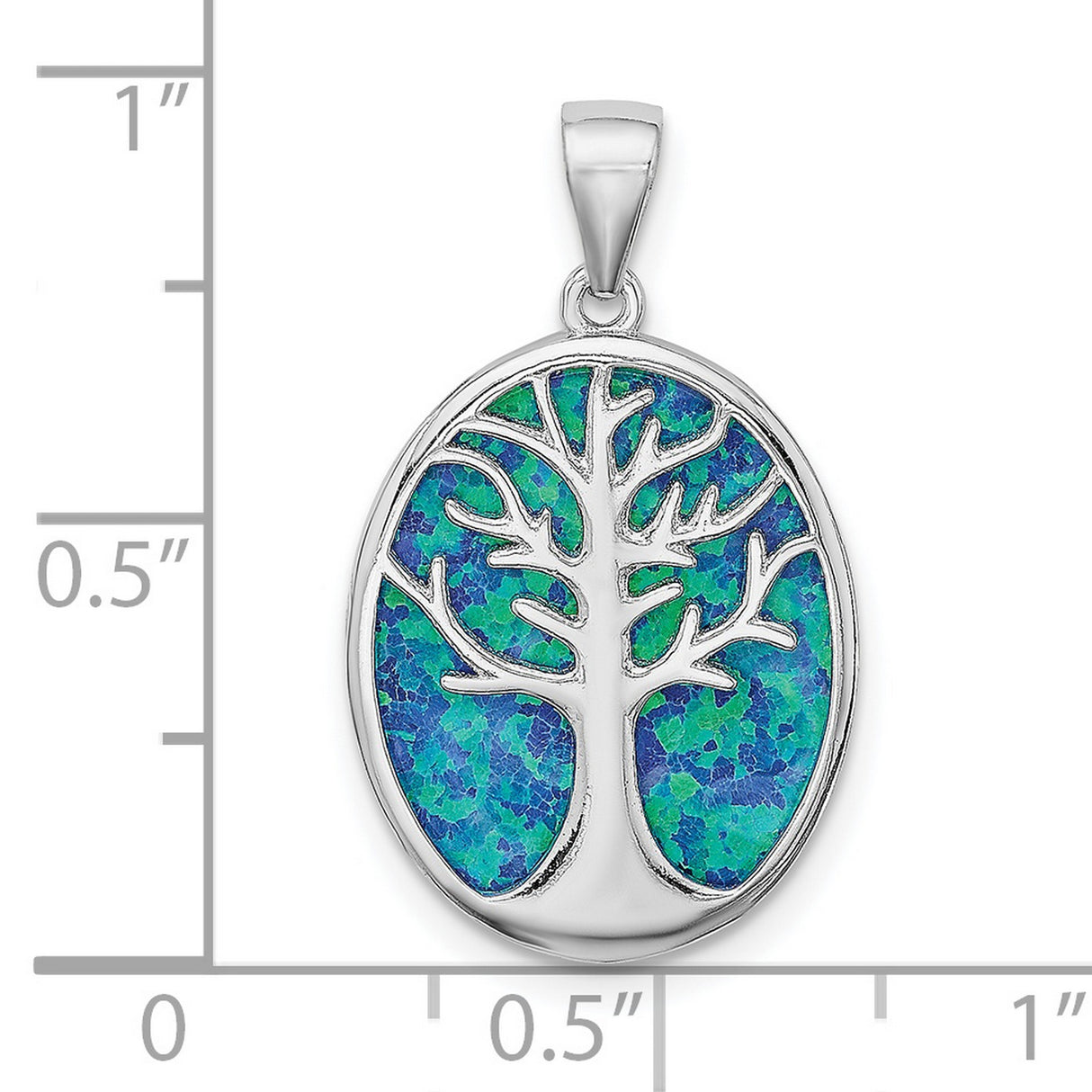 Created Opal Tree Of Life Symbol Oval Charm Pendant in Real 925 Sterling Silver