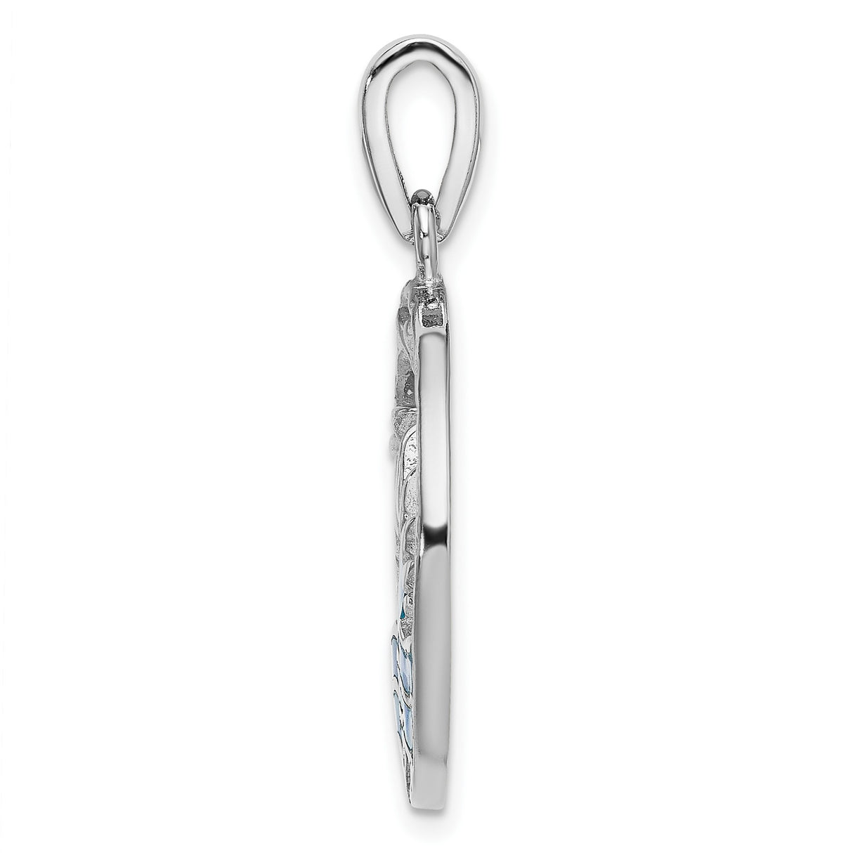 Sterling Silver Pendant with Lab Created Blue Opal, Sunrise, Ocean Wave and Bird Design
