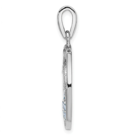 Sterling Silver Pendant with Lab Created Blue Opal, Sunrise, Ocean Wave and Bird Design