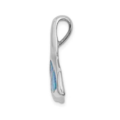 Sterling Silver Whale Tail Pendant with Blue Green Lab Created Opal Inlay, Ocean Theme