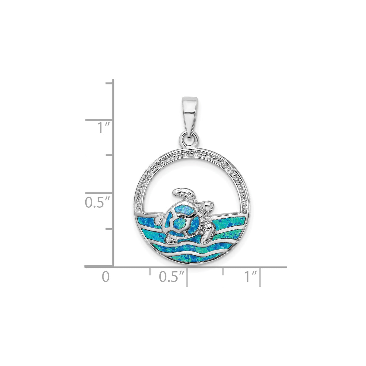 Sterling Silver Turtle Pendant with Blue Lab Created Opal, Ocean Wave Beach Theme